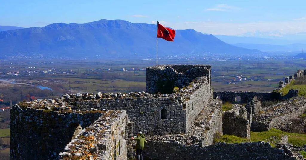 A view of the Castel of Rozafa, a medieval castle in Shkodër, Albania.
