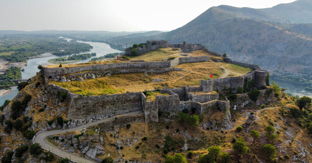 A view of the Castel of Rozafa, a medieval castle in Shkodër, Albania.