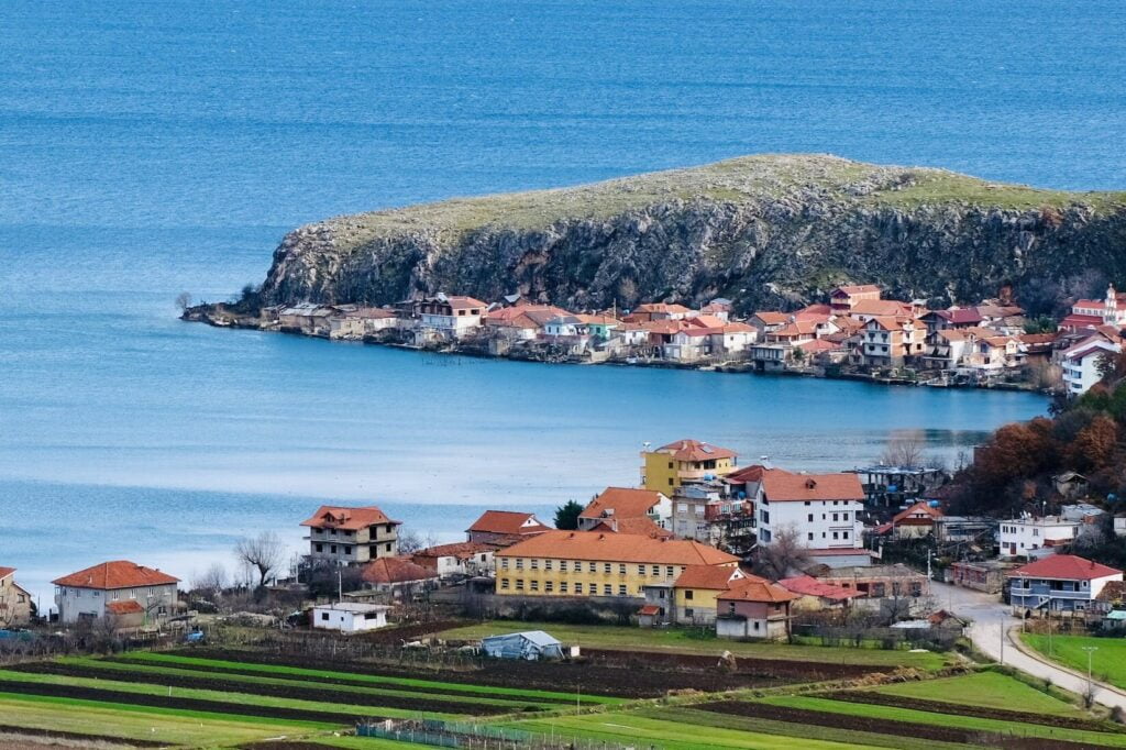 Scenic View of a Town by the Lake in Albania