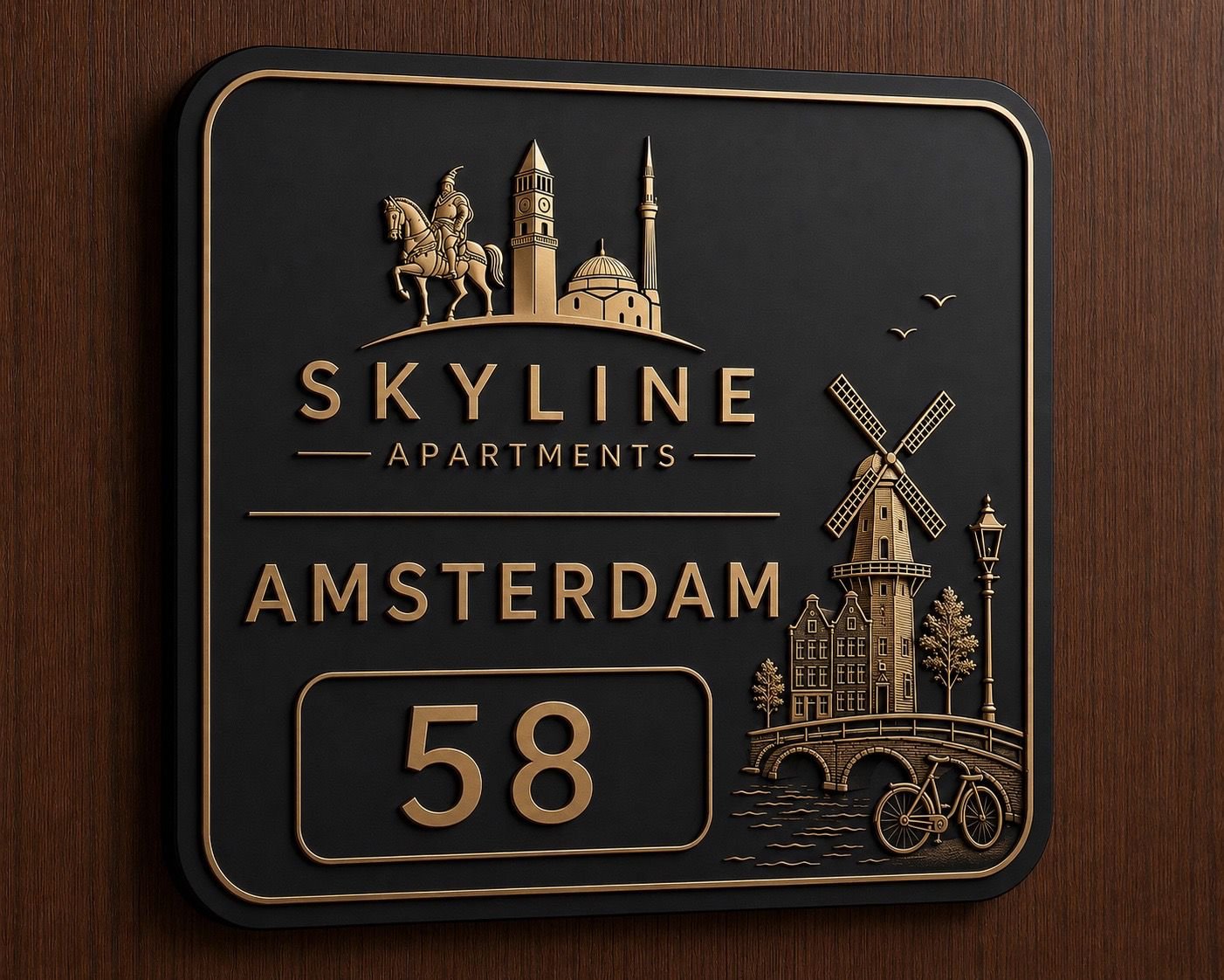 Amsterdam Apartment sign in Tirana