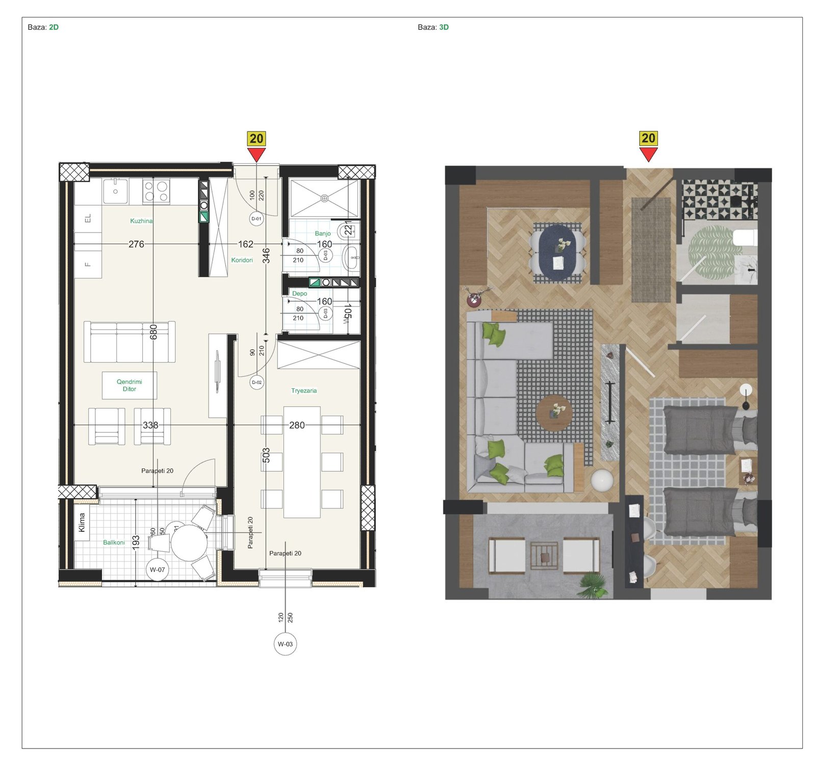 Apartment floor plan showing the room layout at Prishtina Green Residence