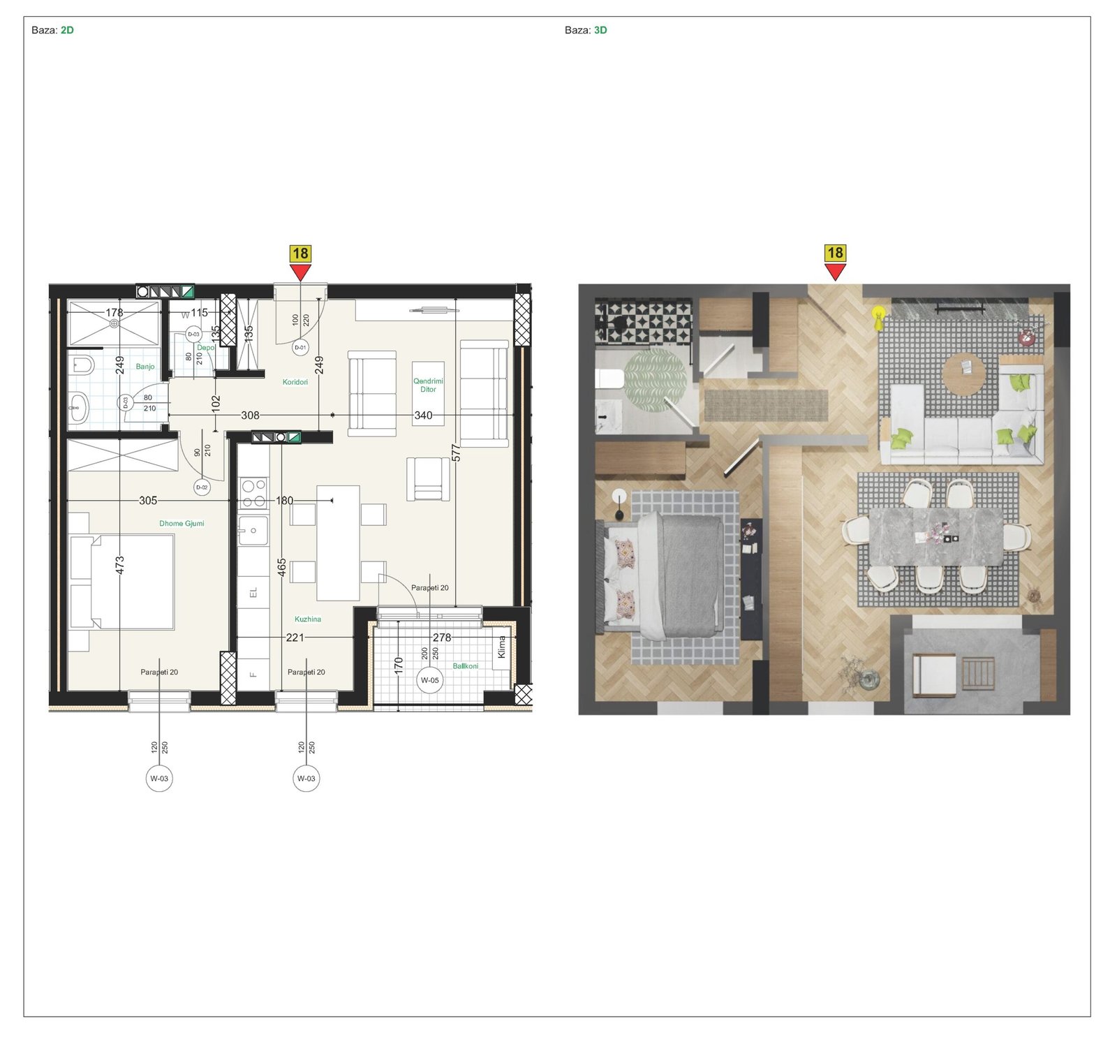 Apartment layout with room divisions at Prishtina Green Residence